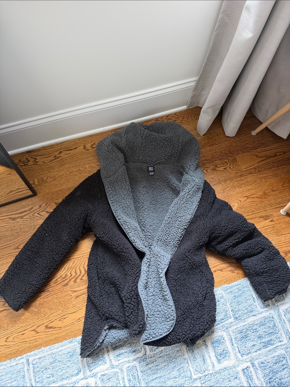 BDG Two-Tone Black and Gray Teddy Coat